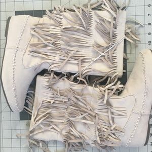 Cream fringe boots